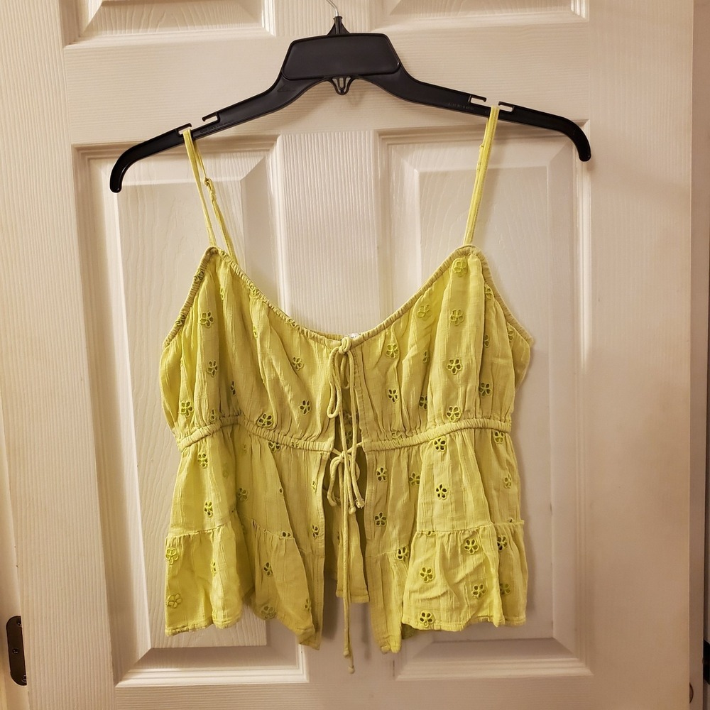 American Eagle sz XL eyelet tie front tank grn cami babydoll boho beach vacation